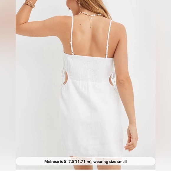 Aerie Linen Blend Mini Dress White Adjustable Strap Lined Side cutout - Picture 2 of 14